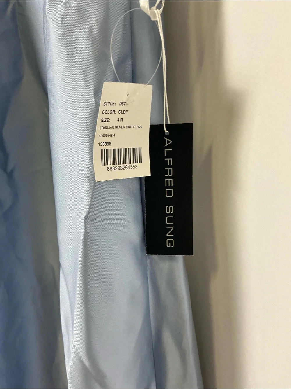ALFRED SUNG Cloudy Blue Jewel Neck Halter Satin Maxi Dress - Picture 4 of 7